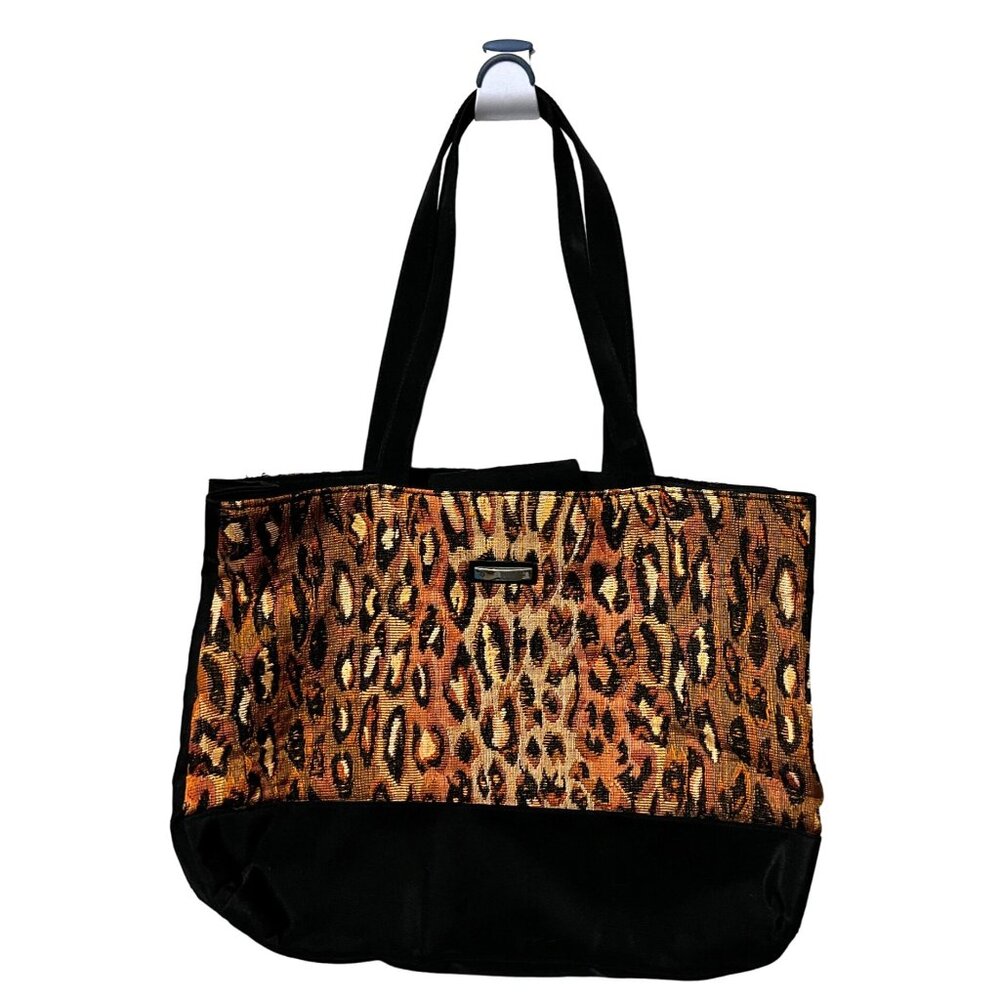 Large Cheetah Animal Print Shoulder Bag Purse Black 17" x 5" x 13"